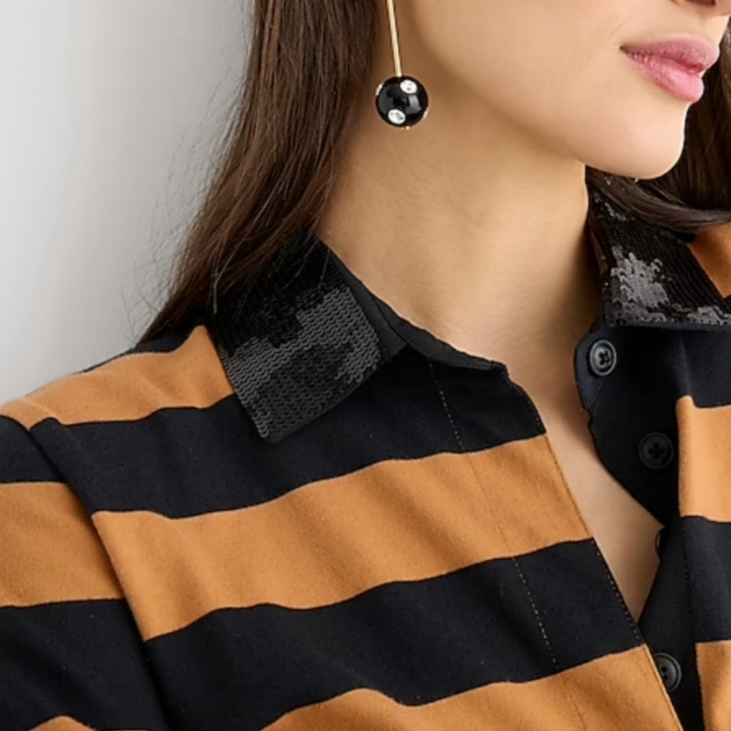 J. Crew College Striped Rugby Shirt With Black Sequin Collar Nwt Size Small